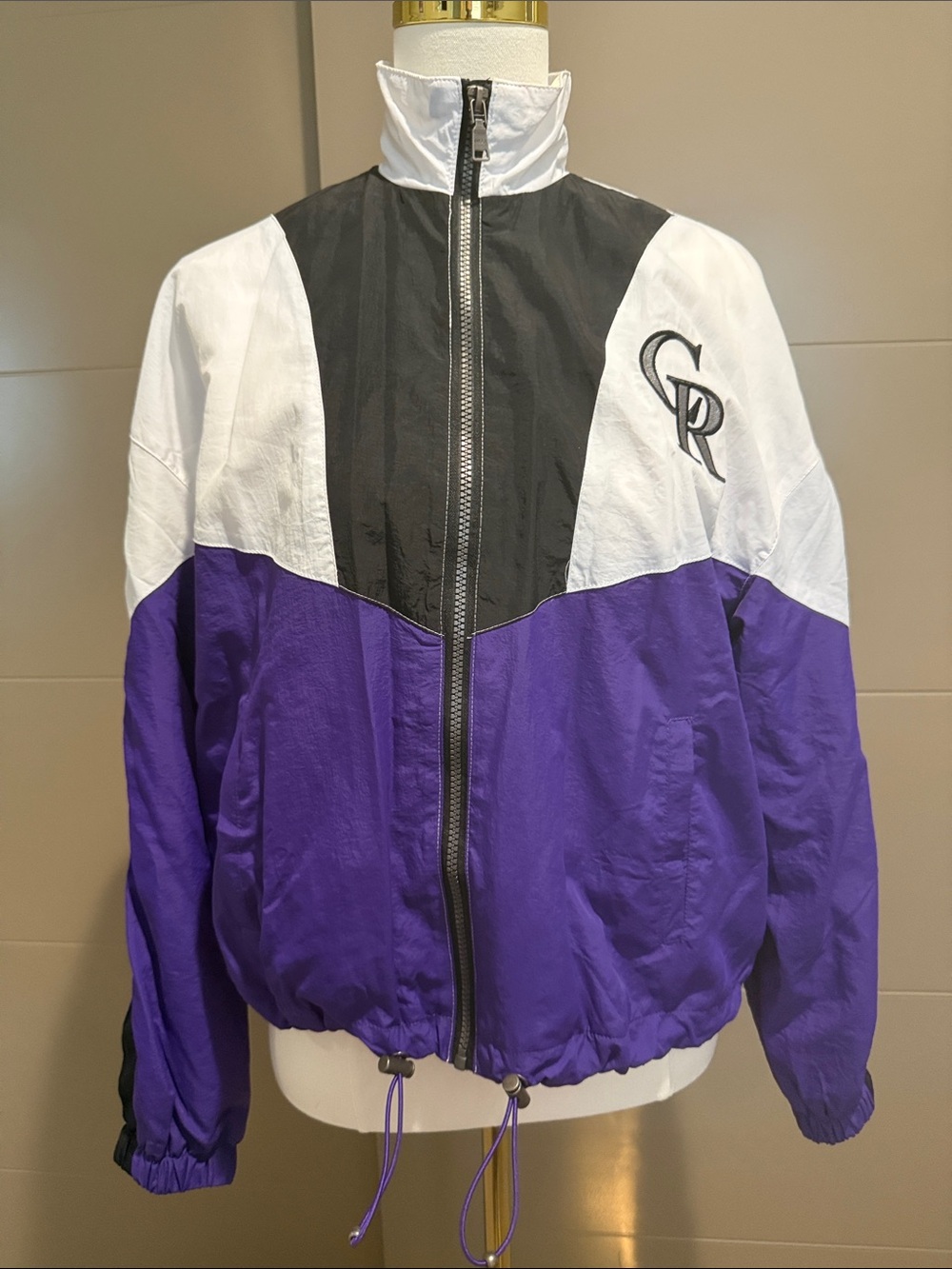 CR Purple & White Colorblock Windbreaker Jacket